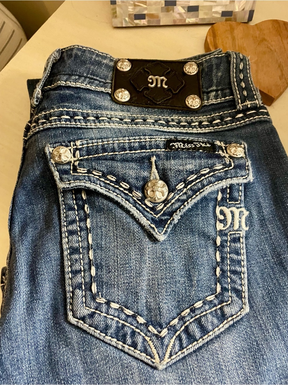 Miss Me Blue Embroidered Pocket Bootcut Jeans